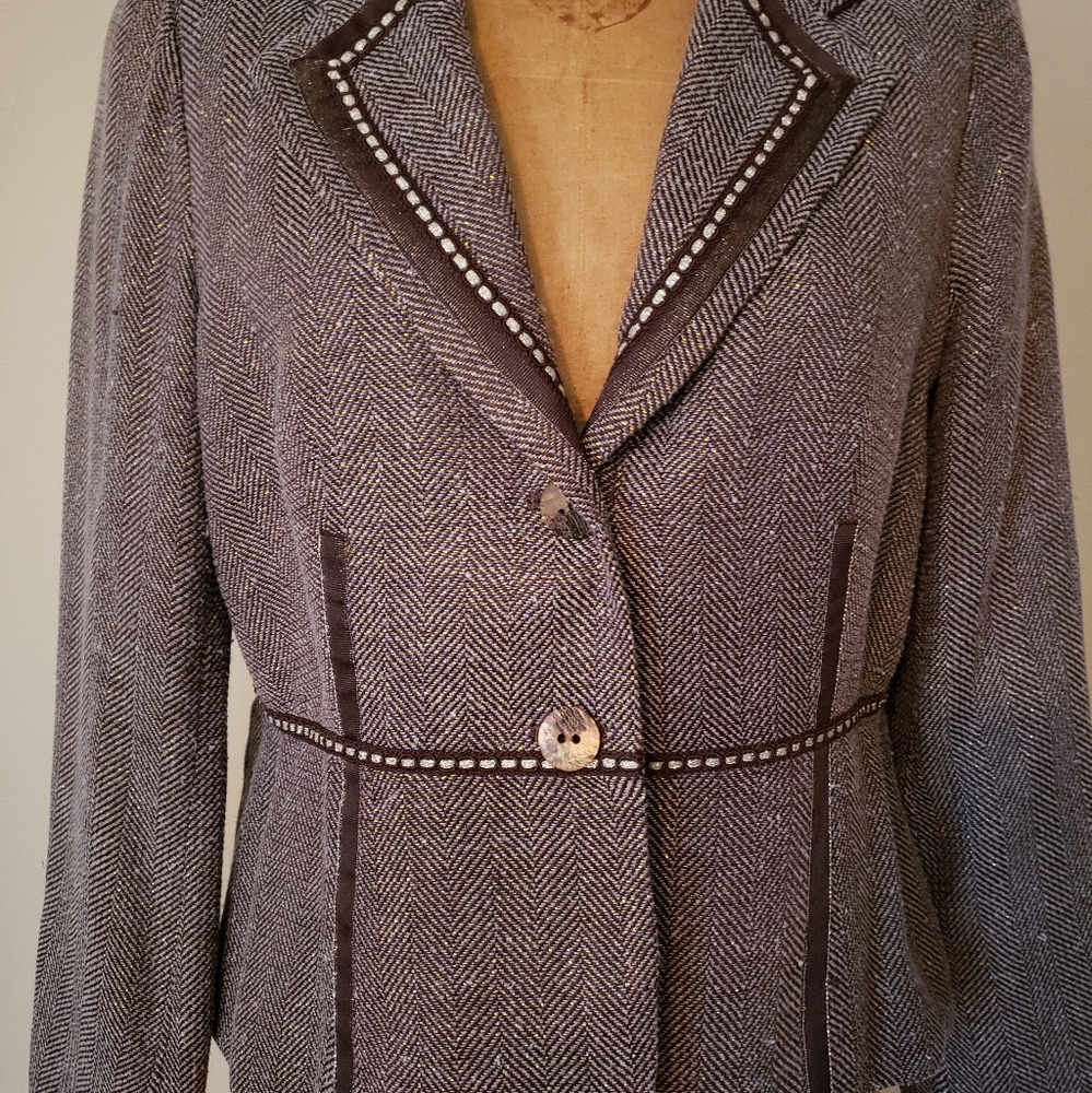 Fitted Brown Herringbone Jacket - image 1